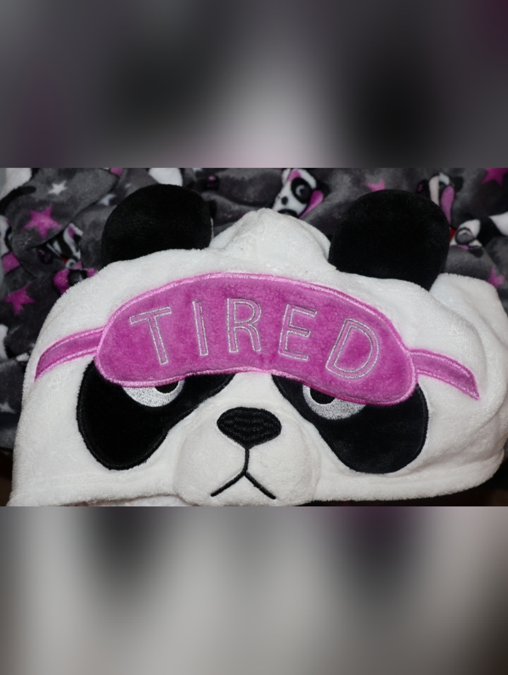 Holiday Time Plush Panda Lounger With Hood-Gray, Pink, & Black. Medium (8-10). - Picture 6 of 13